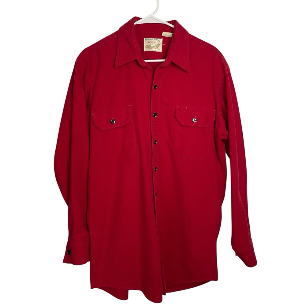 Vintage Pheasant Hunt Mens MWG Shirt L Tall Red Flannel Chamois Button Up Canada